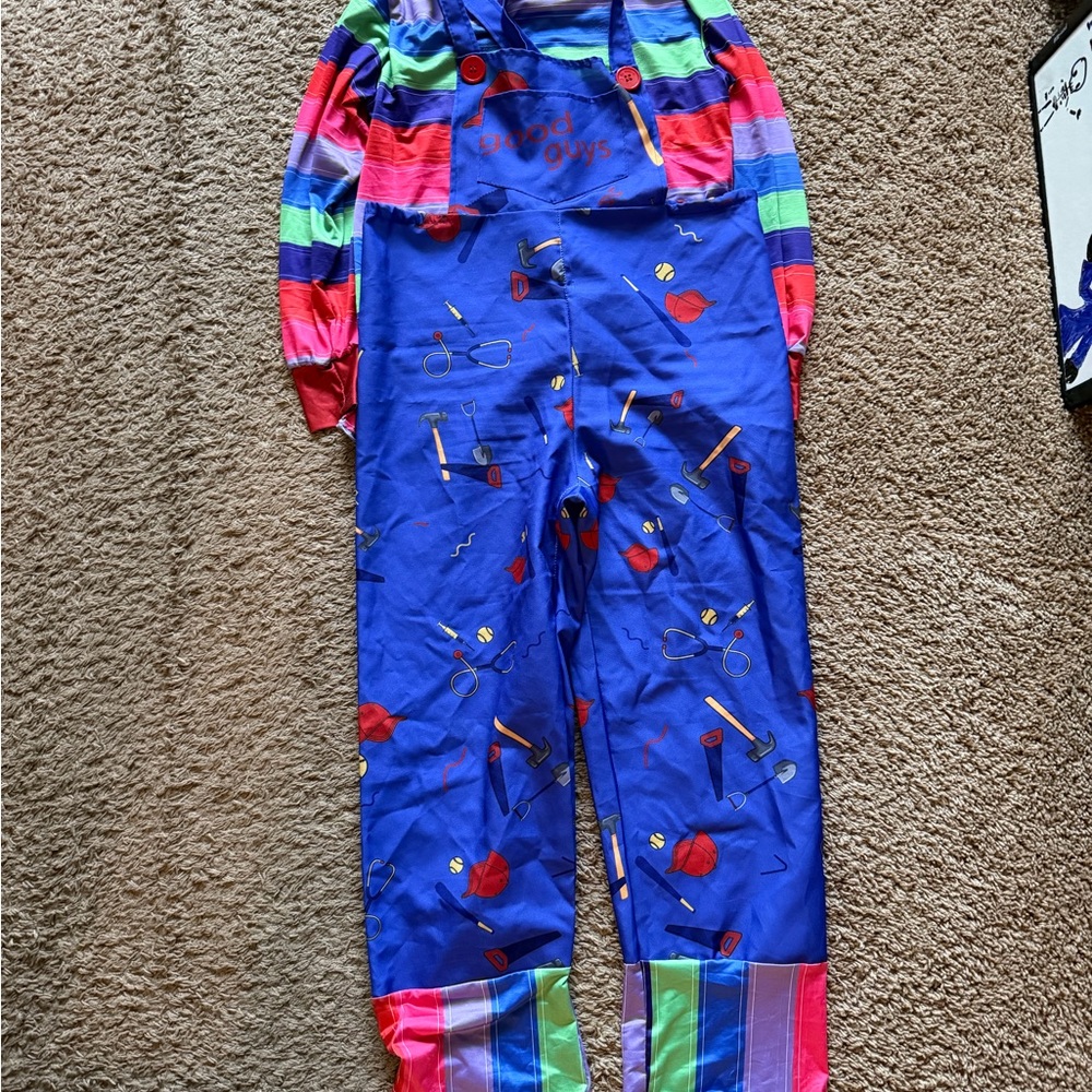 Chucky costume, adult small, shirt & bins